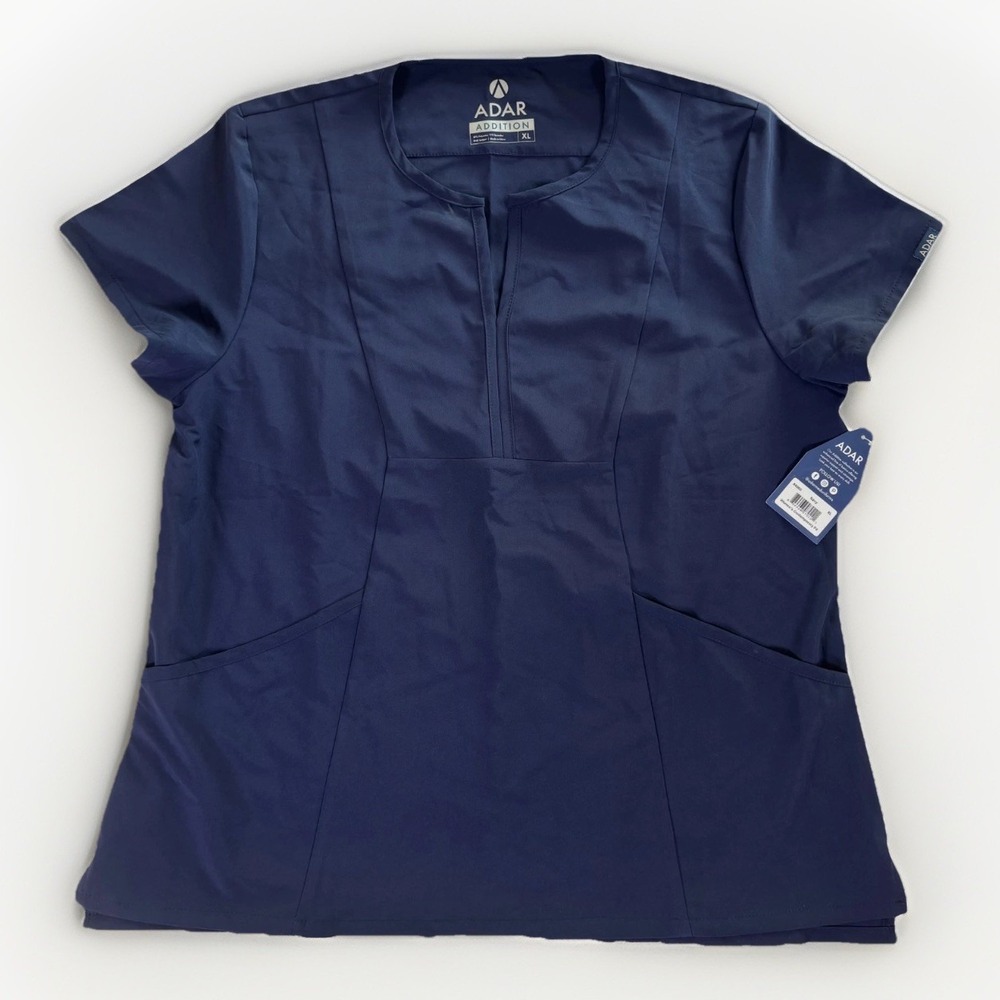 Adar Scrub Top Womens XL Navy Blue Addition A6002 Notched Neck Stretch‎ Medical
